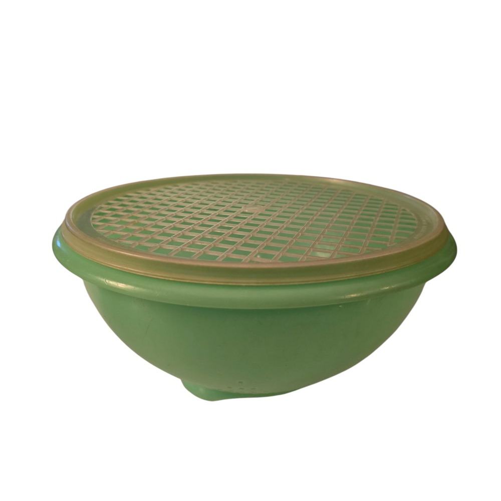 Vintage Tupperware Green Kitchen Bowl Salad‎ Serving Strainer 2 Pc Set Collander